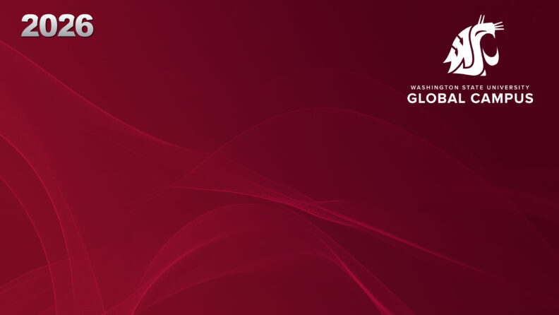 Crimson textured Zoom background with WSU Global Campus logo in the right corner and 2026 in the left corner.