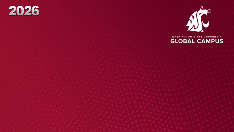 Crimson textured Zoom background with WSU Global Campus logo in the right corner and 2026 in the left corner.