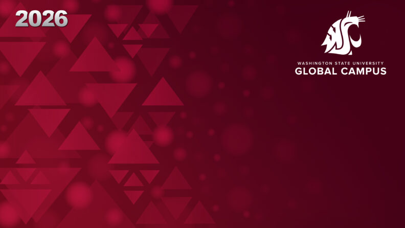 Crimson textured Zoom background with WSU Global Campus logo in the right corner and 2026 in the left corner.
