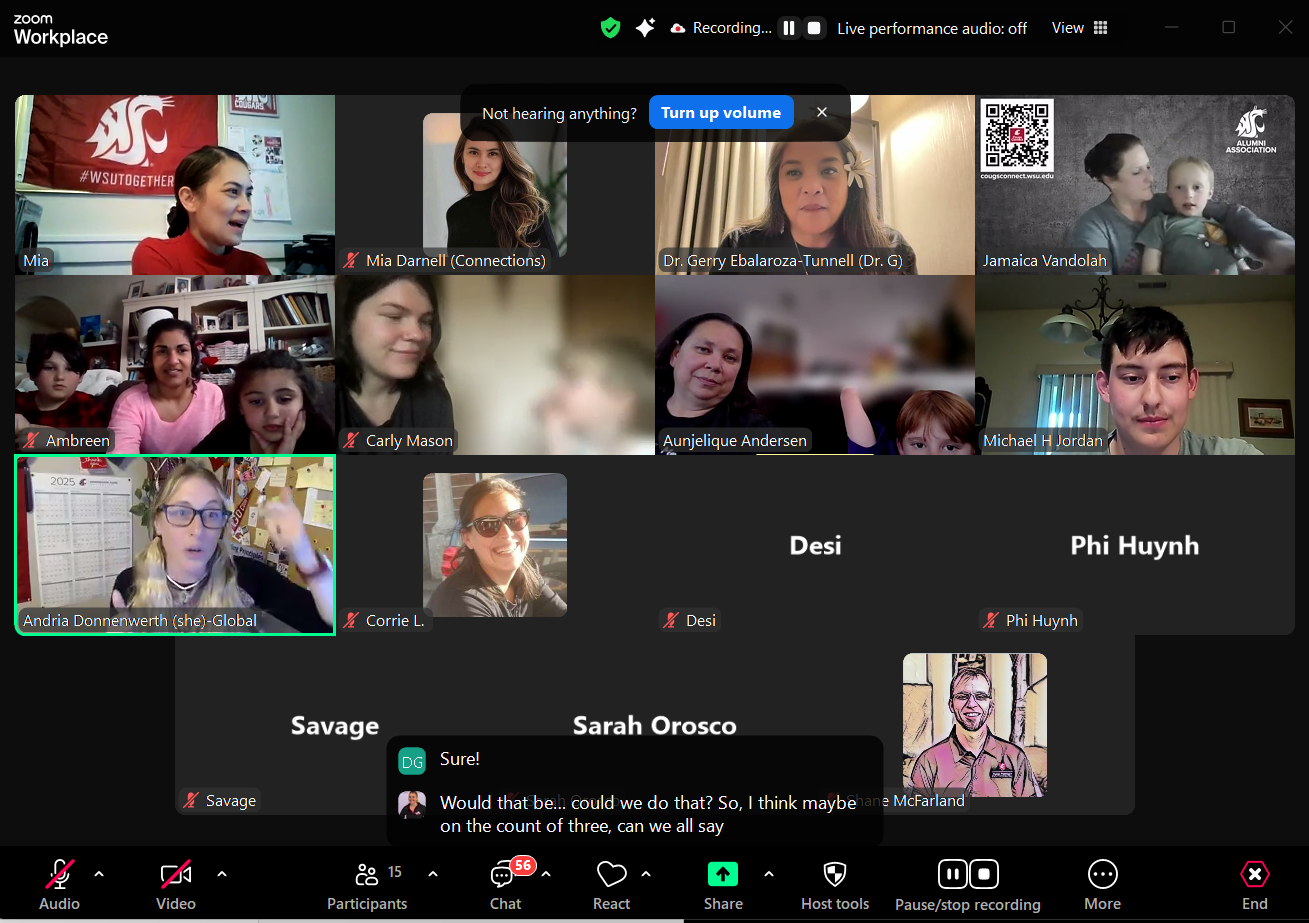 WSU Global Campus community members connecting during an online Zoom event hosted by Global Connections.