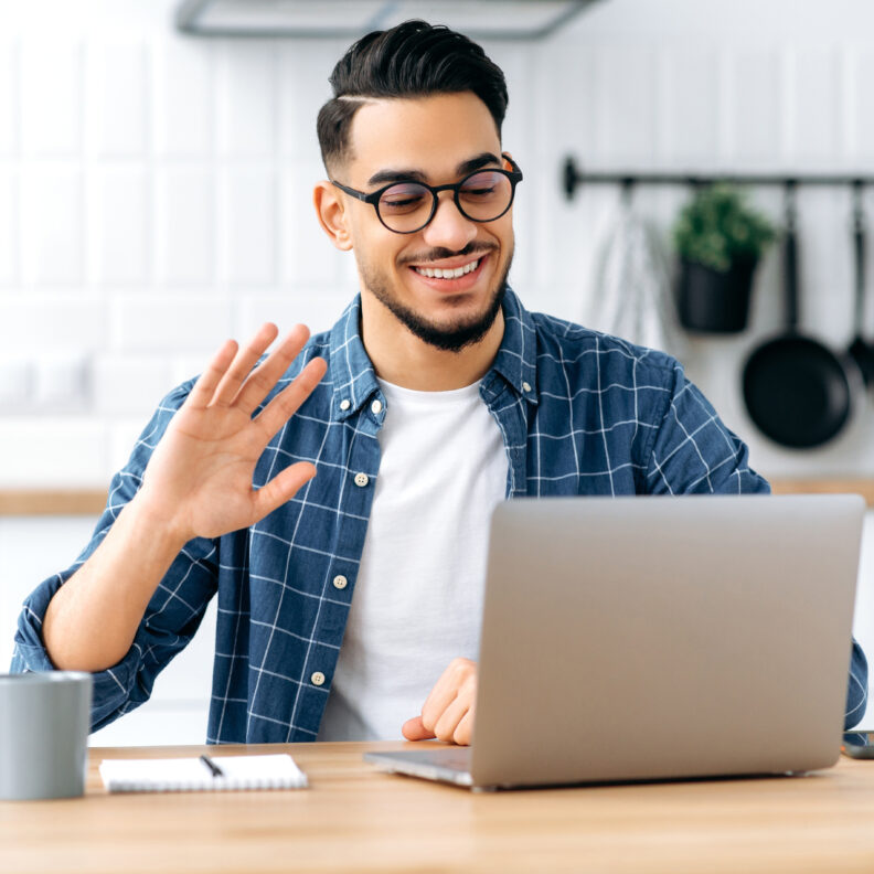 Man on video conference call