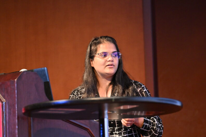 Dr. Anamika Dubey speaking at the ESIC 50th Anniversary Afternoon Session