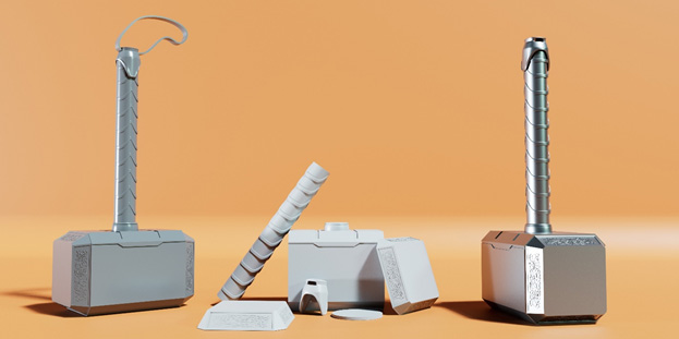 Screenshot: The design elements for the replica of Thor's hammer.