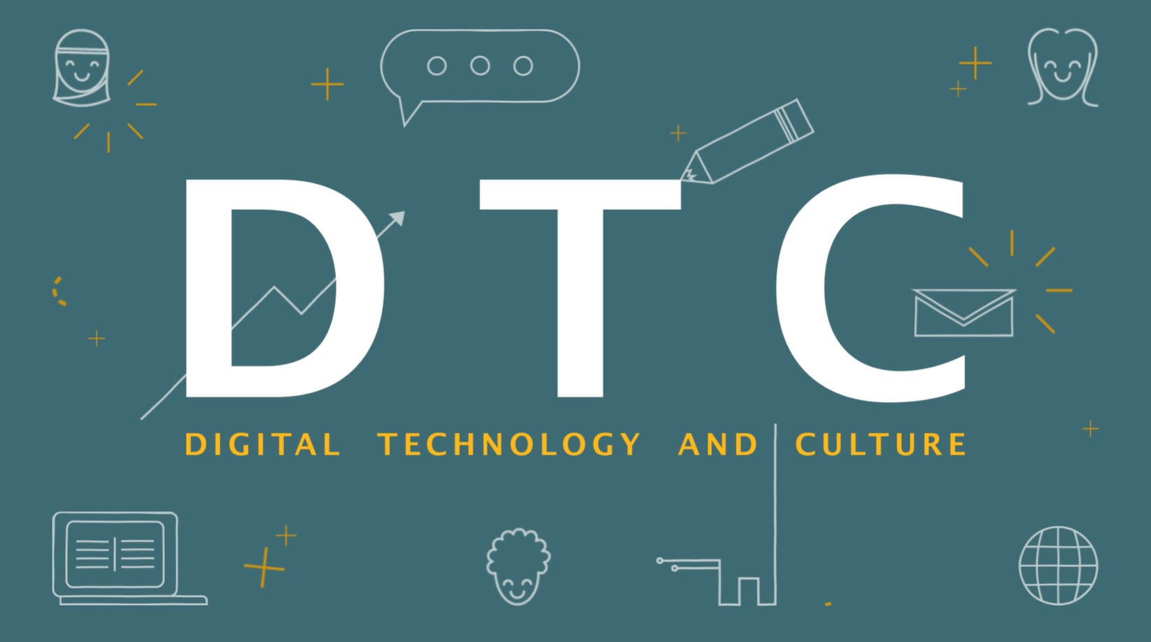 A text and graphics box containing design elements representing WSU's Digital Technology and Culture Department.