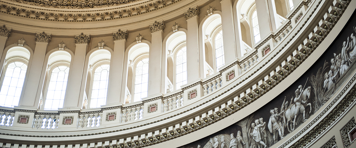 A detailed interior view of the US Capitol Building dome Washington DC