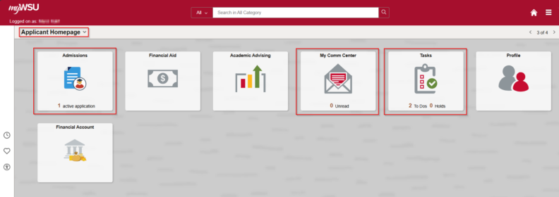 Screenshot of the myWSU Applicant Portal