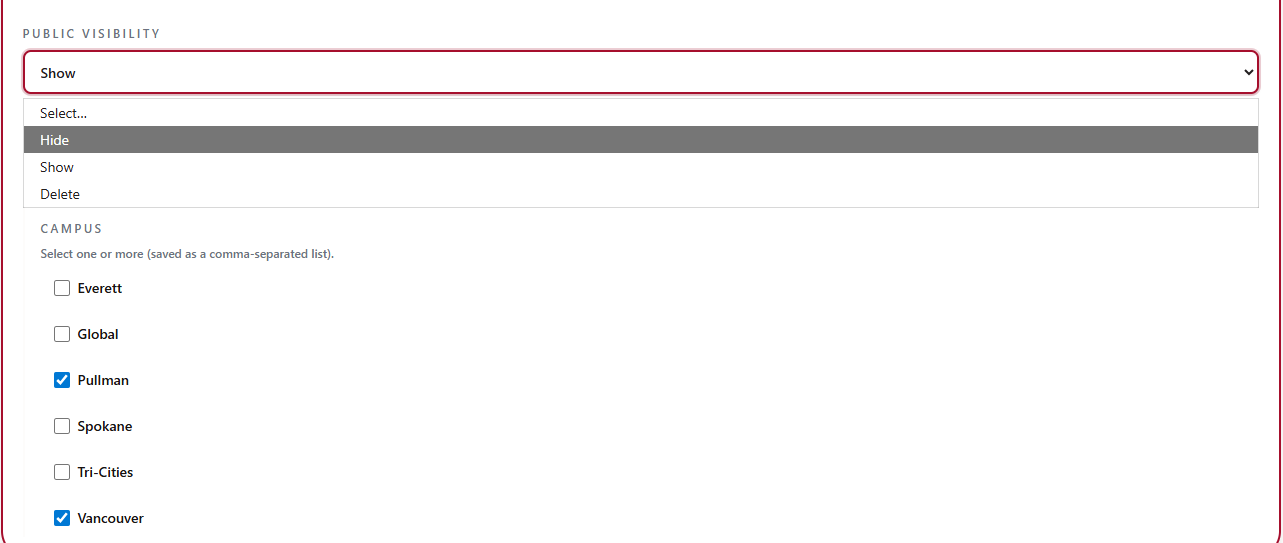 Public Visibility List and Campus Selector List