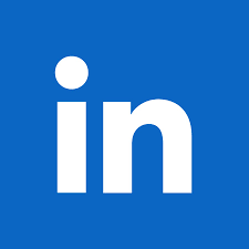 LinkedIn icon. Blue square with "in" inside it.