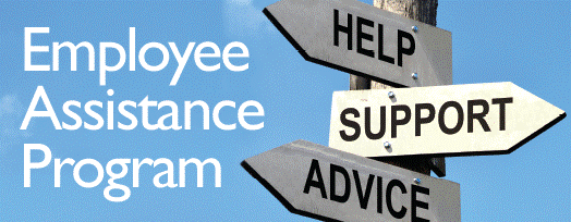 Employee Assistance Program: image of three arrow signs with the words: Help, Support, and Advice.
