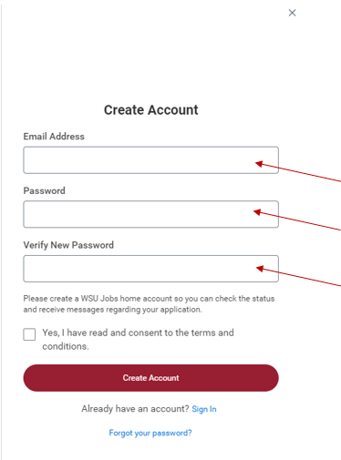 Screenshot of the Create Account page.