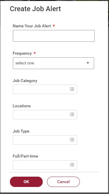 Screenshot showing the Create Job Alert form.