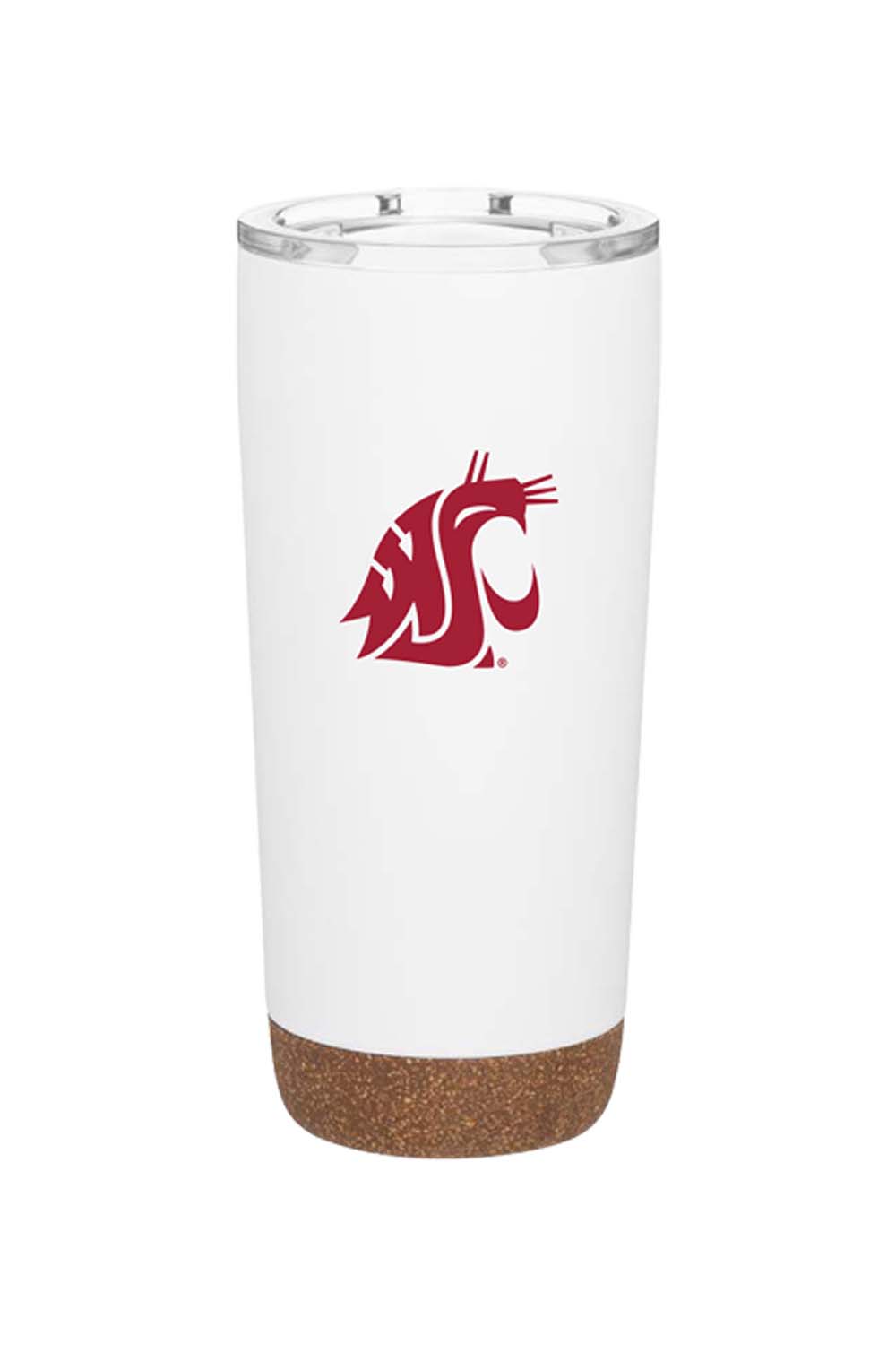 This 20 oz. travel mug has a double wall and is made of stainless steel and comes with a clear push-on lid with a sliding closure.
