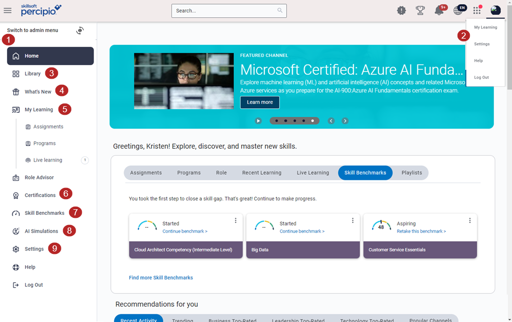 Skillsoft Percipio dashboard