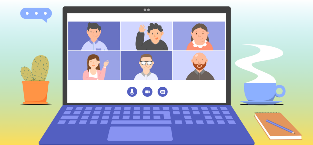 graphic of zoom meeting on a computer.