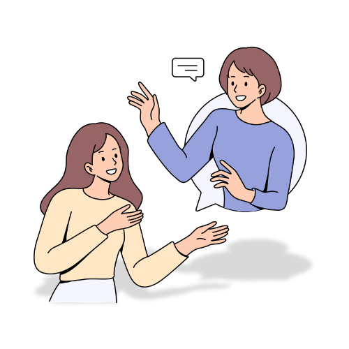 Illustration of two women talking to each other with one of them in a speech bubble.
