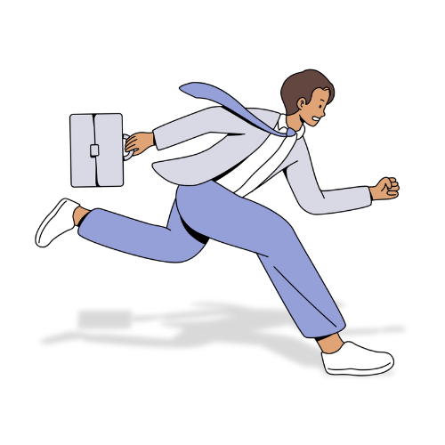 Illustration of man running with a briefcase, representing jumping from page to page.