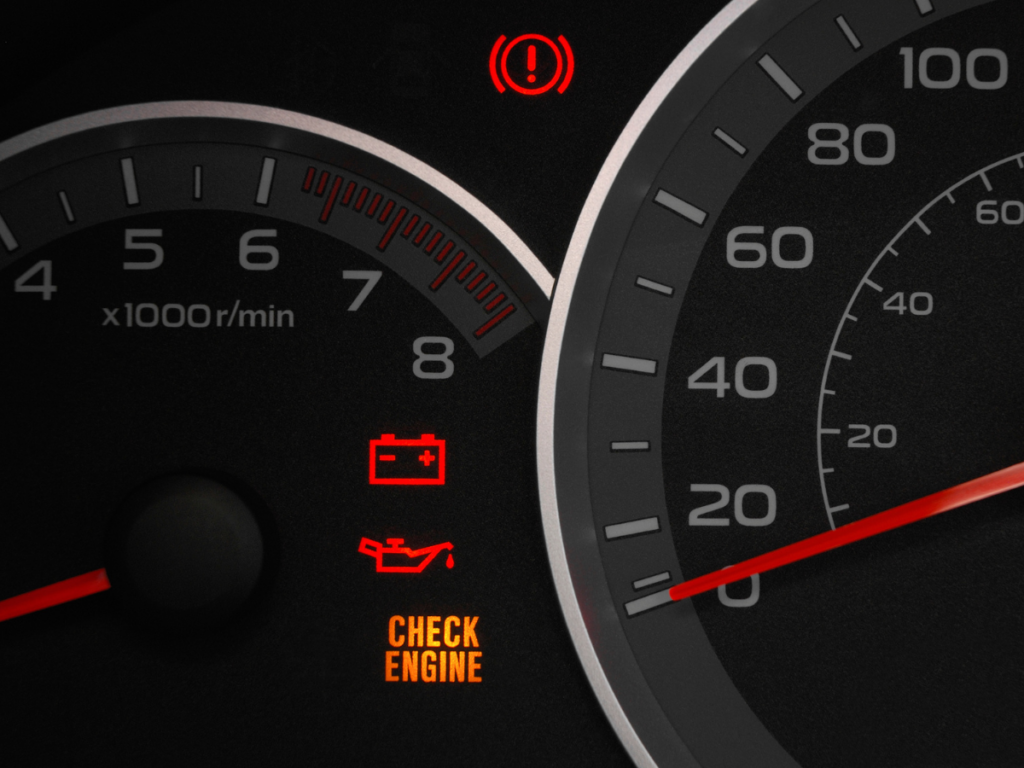 Gauge cluster for a vehicle- all warning lights are on.