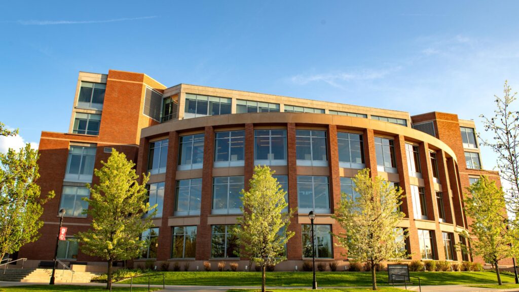 Aerial view of WSU Spokane's Kirk H. Schulz Academic Center.