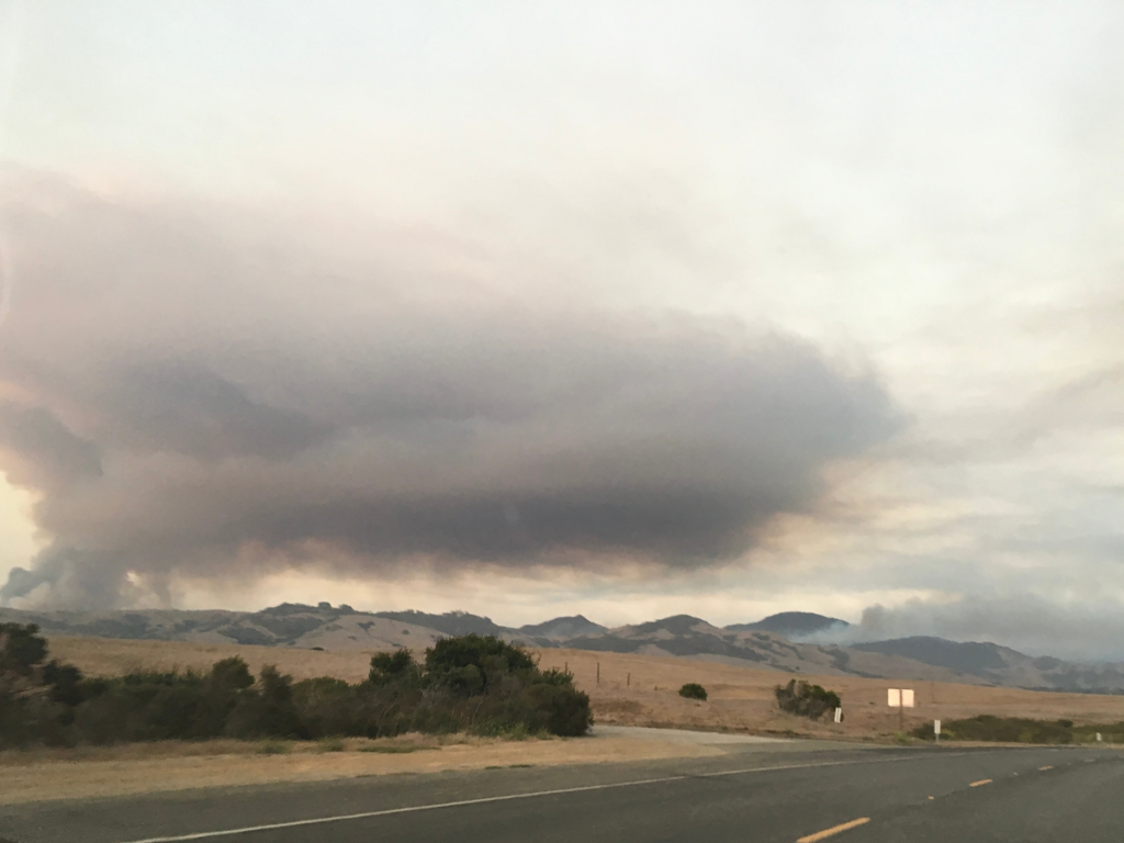 smoke from a wildfire in the foothills.