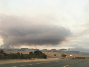 smoke from a wildfire in the foothills.