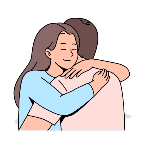 Illustration of two people hugging, representing caring for others.