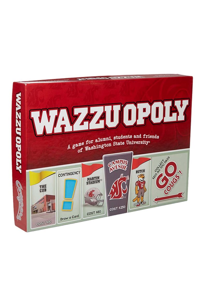 Box of the Wazzuopoly game showing several WSU related squares.