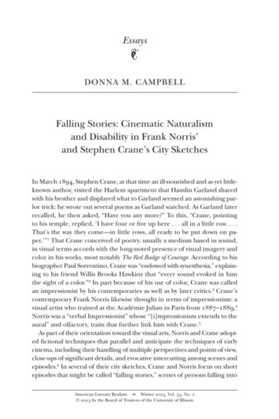 Falling Stories: Cinematic Naturalism and Disability in Frank Norris's and Stephen Crane's City Sketches