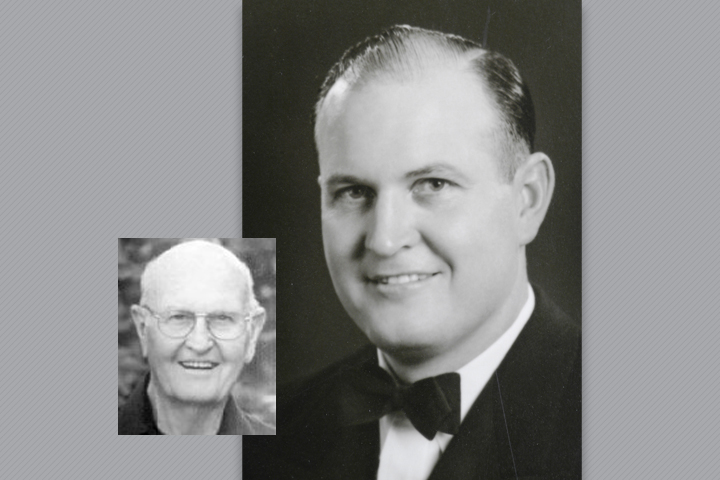 Charles when he was a DVM student, with an inset image of him as a senior citizen.