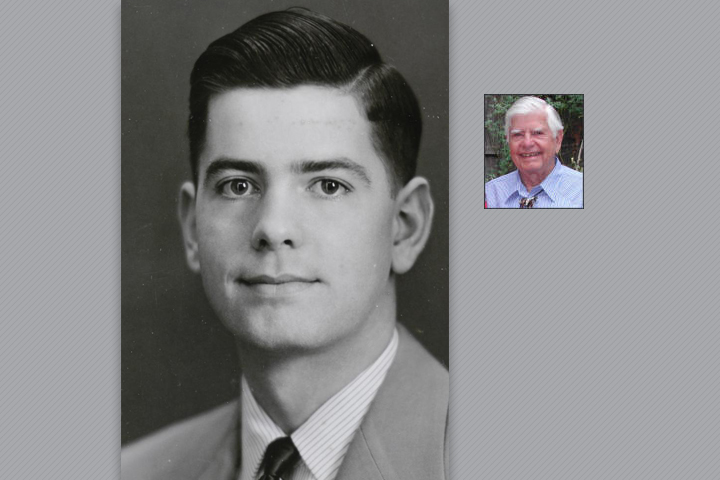 Left, Robert in suit and tie as a DVM student, right, Robert as a mature adult.