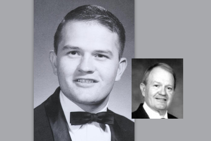 Gary as a DVM student on the left with an inset on the righ of him as a mature adult.