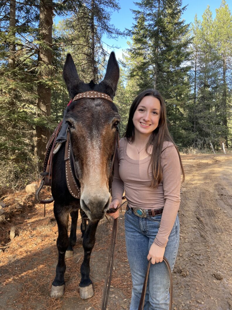 DVM student Brooklynn Balic stands with a cow