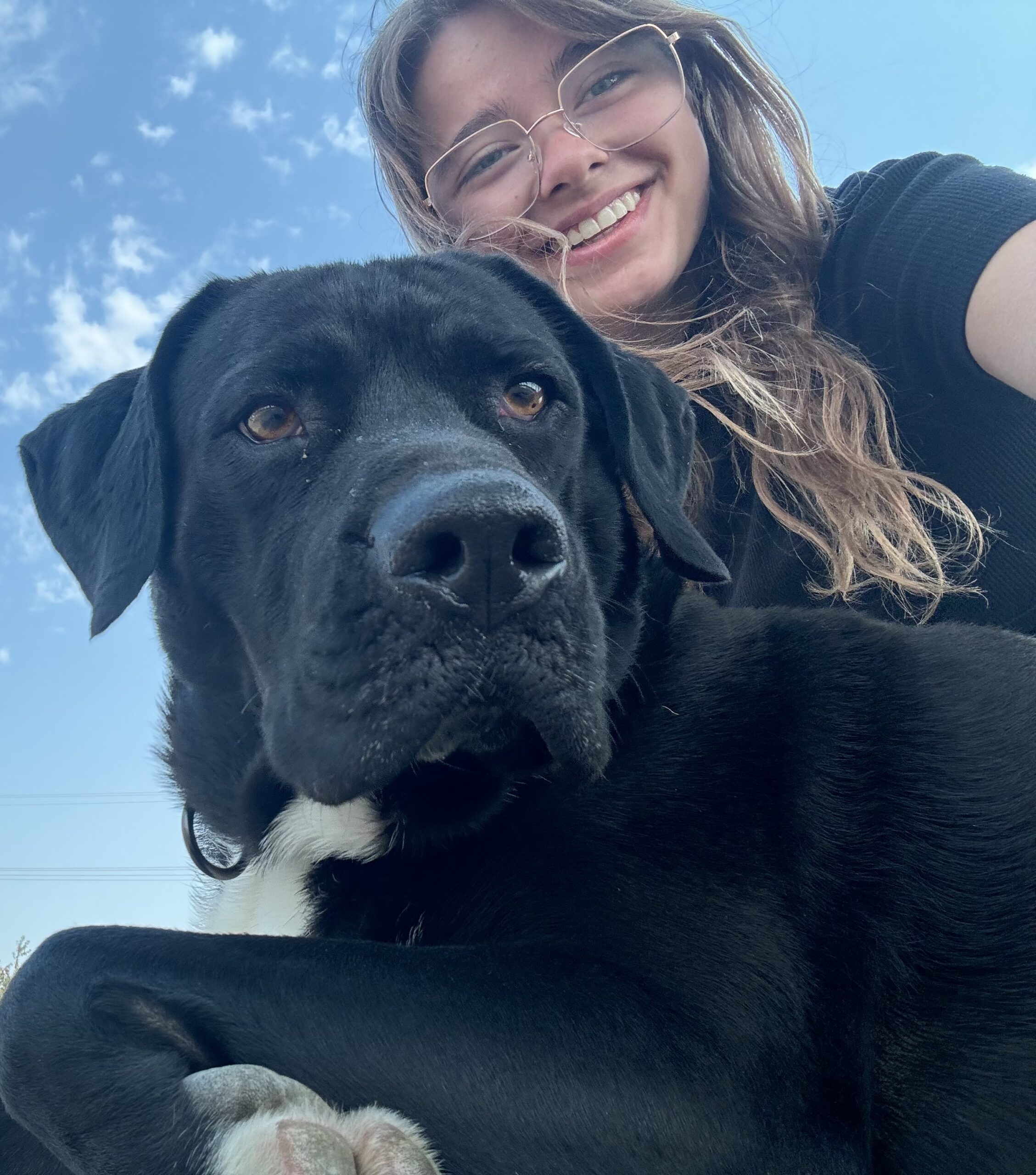 DVM student Jessica Portrey takes a selfie with a black dog