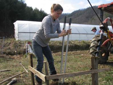 (Source: Mountain Harvest Organics, 2012, "Danielle pickaxing the trenches for our french drainage system")