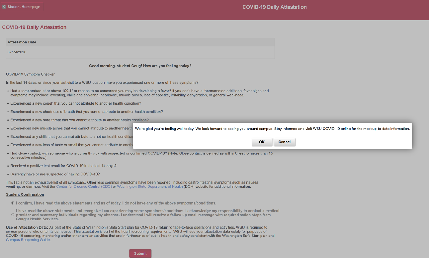 COVID Attestation with Confirmation Screen