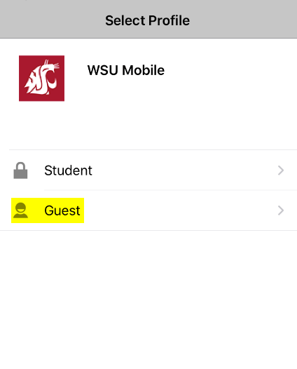 WSU Mobile profile selection.