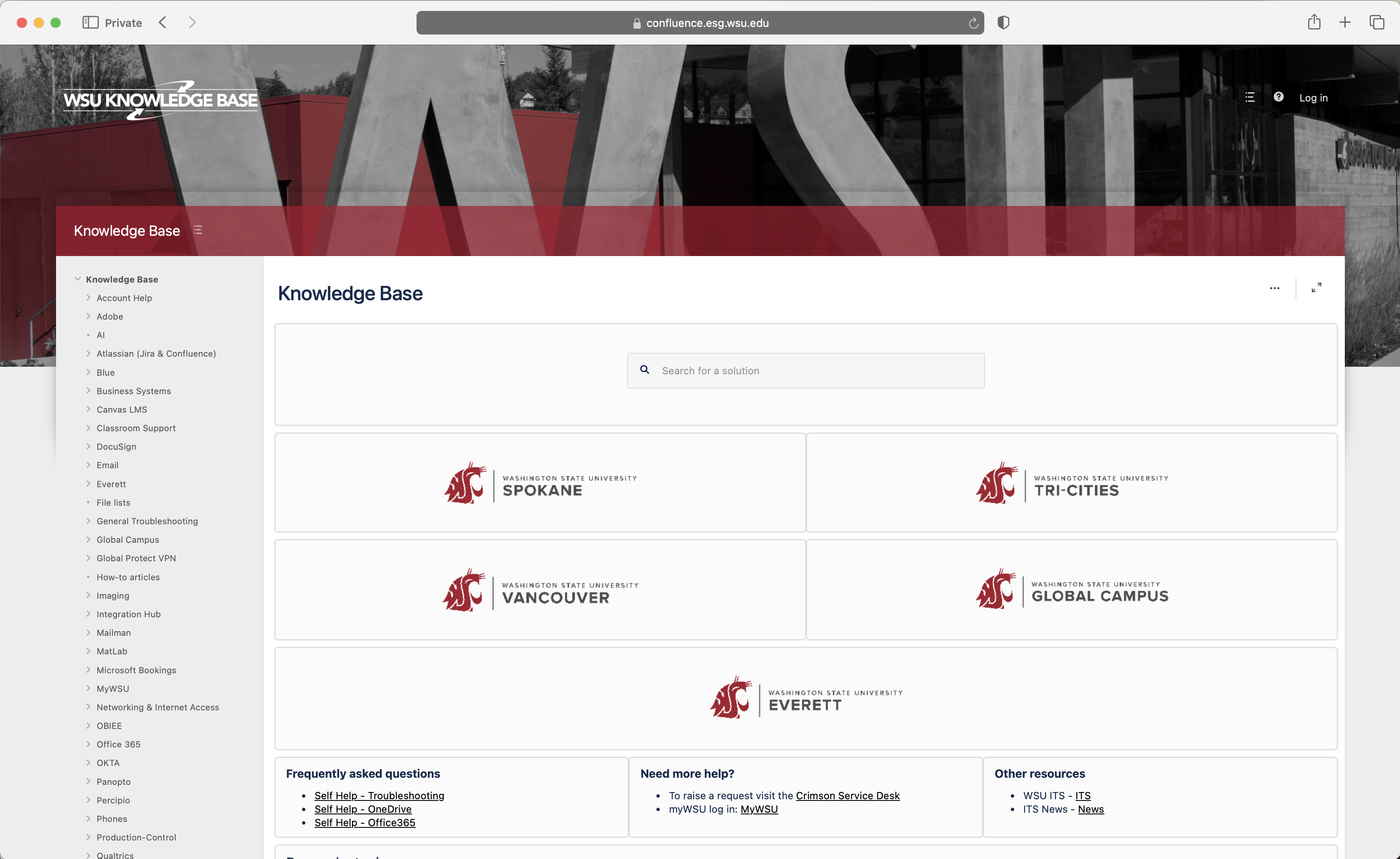 WSU Knowledge Base with customized layout