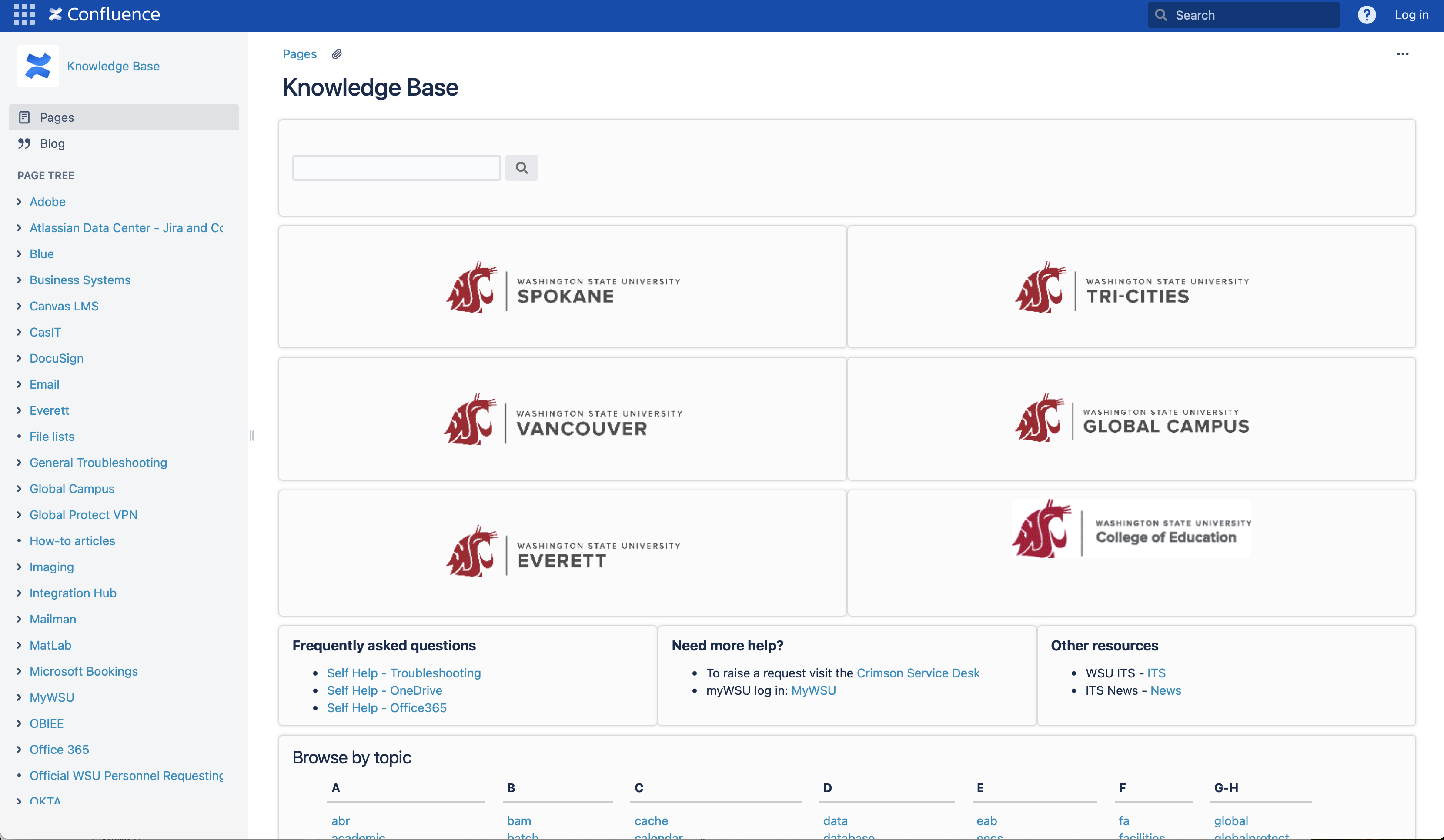 WSU Knowledge Base with new simplified layout