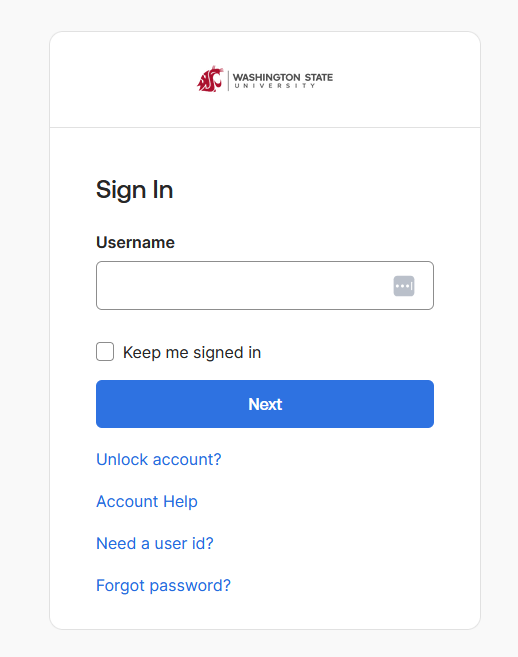 New WSU Okta sign-in page with new generation widget design.