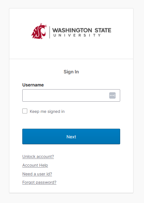 Previous WSU Okta sign-in page with older generation widget design.