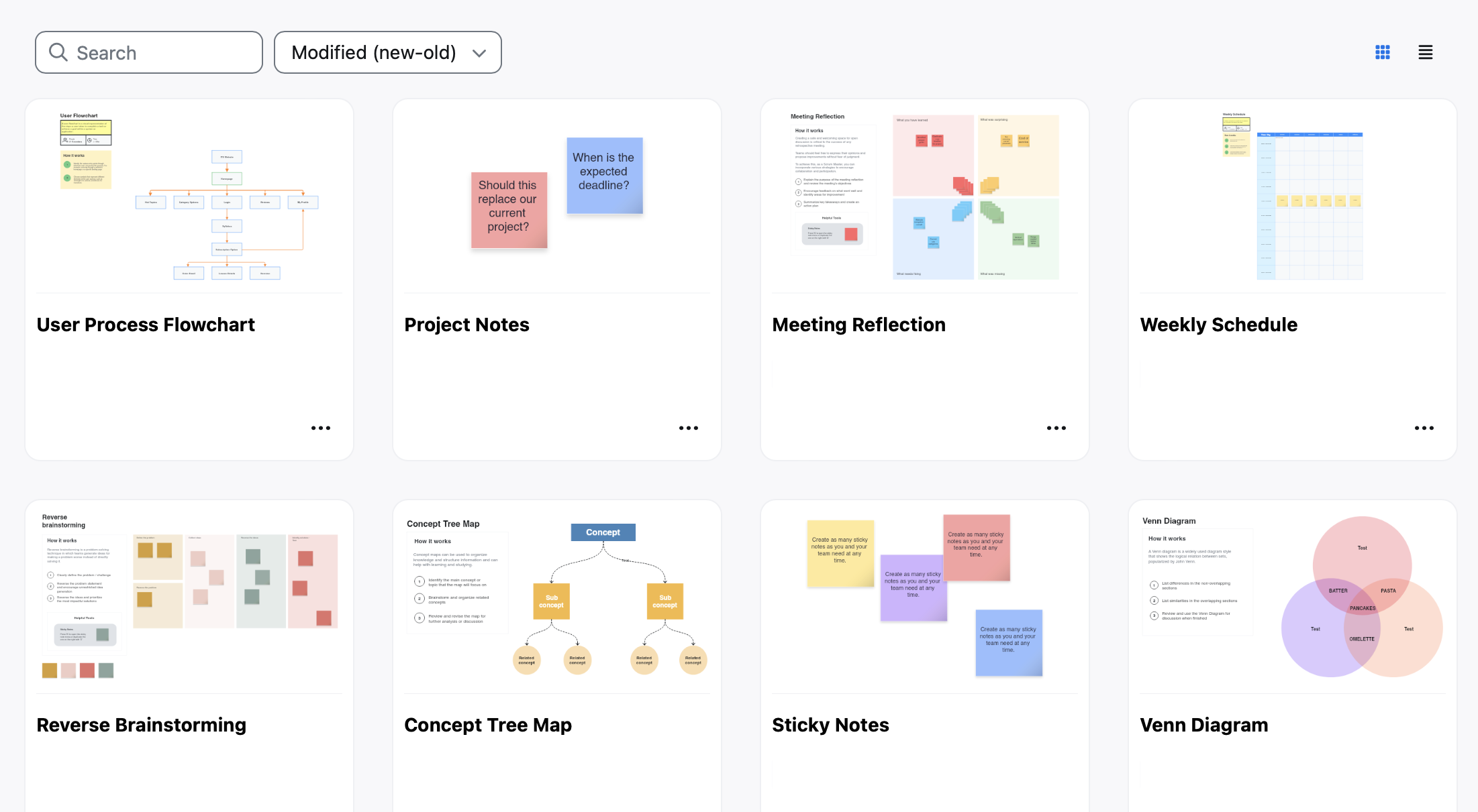 Eight different Zoom whiteboards