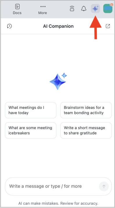 AI Companion Panel button within the Zoom desktop app