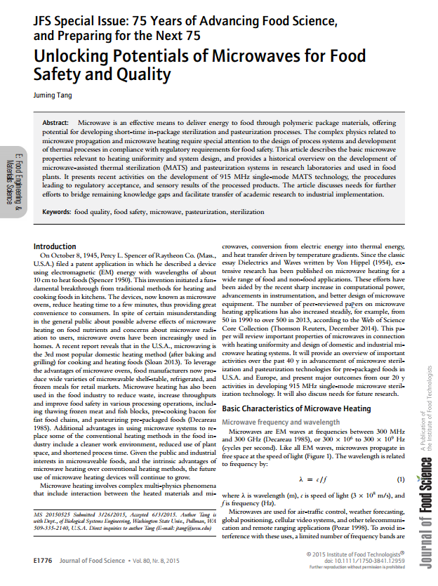 JFS Special Issue: 75 Years of Advancing Food Science, and Preparing for the Next 75