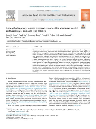 A simplified approach to assist process development for microwave assisted pasteurization of packaged food products