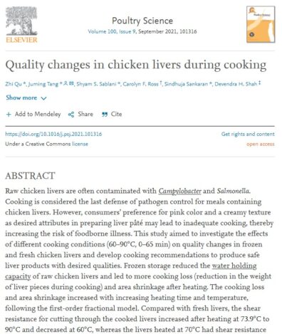 Quality changes in chicken livers during cooking