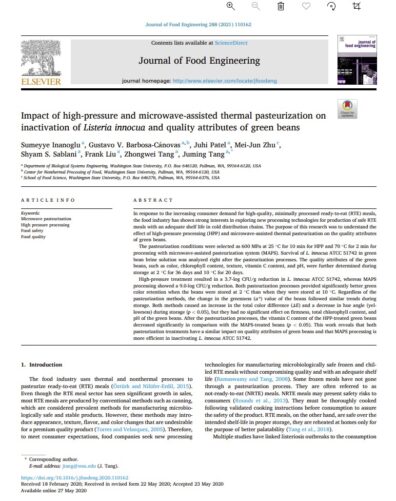 Impact of high-pressure and microwave-assisted thermal pasteurization on Listeria and green beans