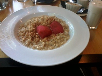 Bowl of oatmeal with pears