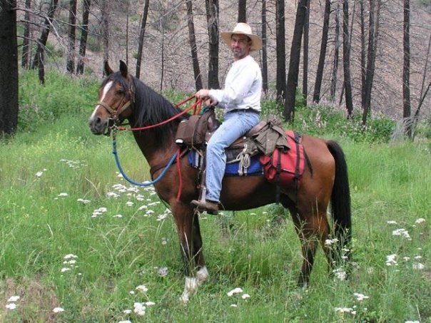 Jeff and his trusted Arabian sampling vegetation in the Frank Church No-Return Wilderness, Idaho