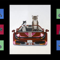 paintings of cats and cars