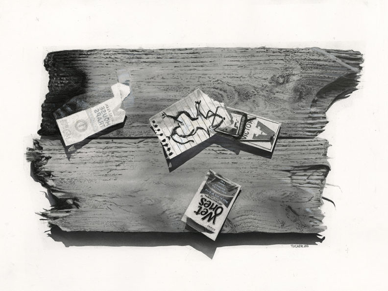 drawing of a plank of wood with mouse trap and mouse drawing