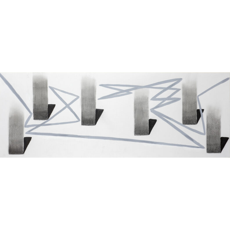 Zig zagged lines interspersed with monolithic columsn.